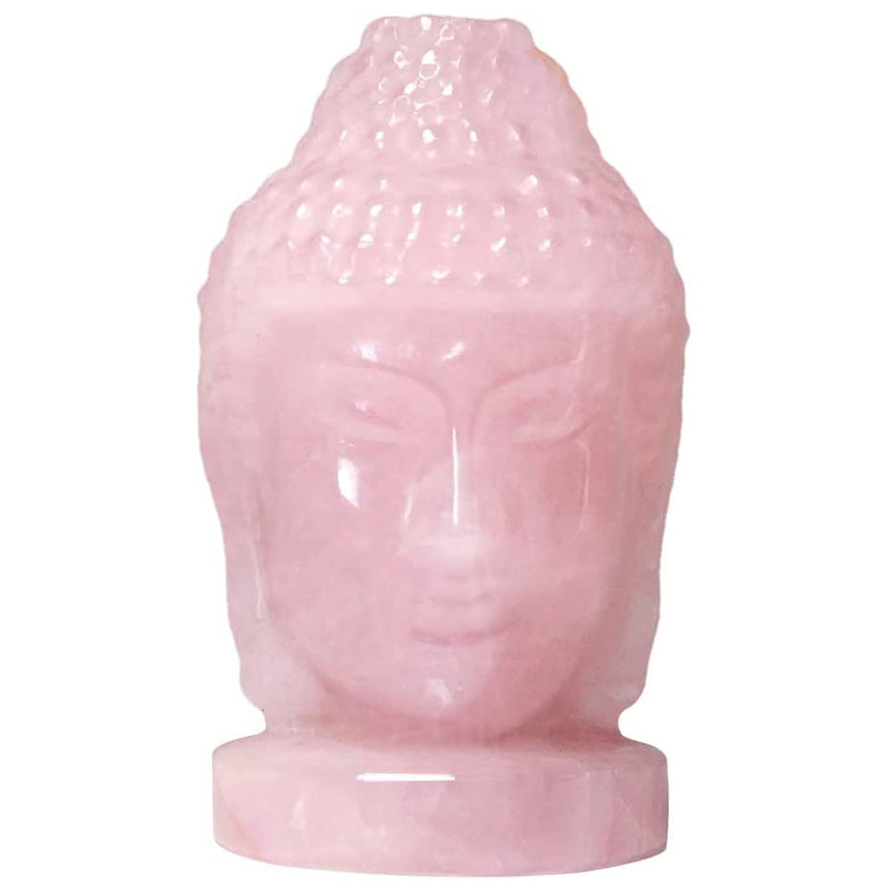 Natural Rose Quartz Buddha Head Crystal Carved Figurine Healing Crystal Stone Collection Statue for Home Office Decoration Gemstone