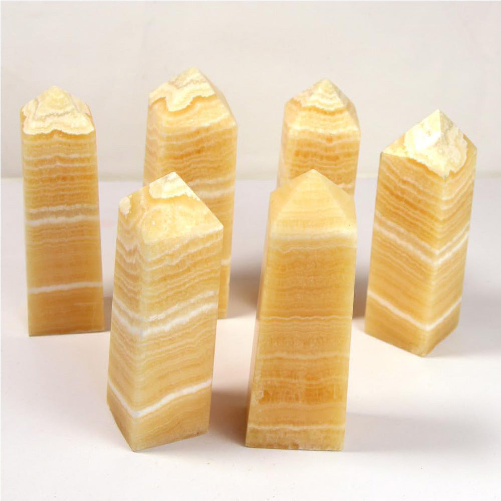 Orange Calcite Pointed Tower Honey Yellow Calcite Stone 4 Faceted Prism Healing Crystal Reiki Energy Therapy