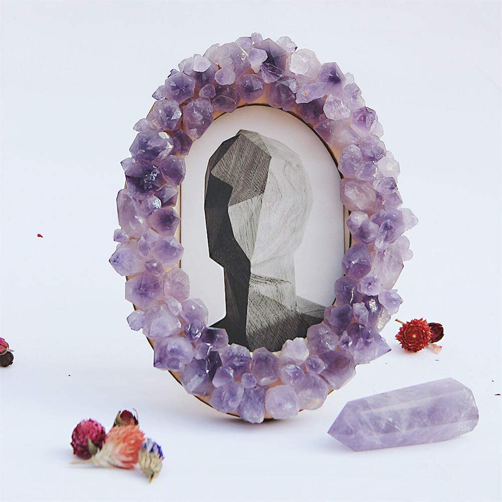 Natural Amethyst Cluster Photo Frame (5 x 7 Oval)
