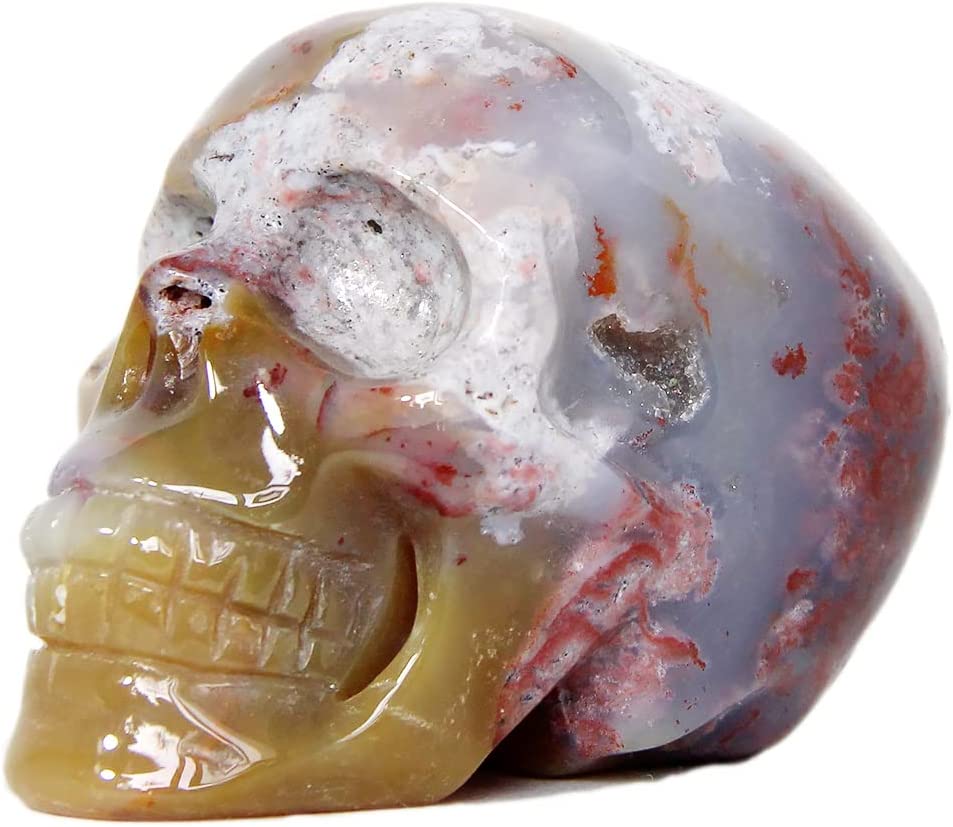 Ocean Jasper Skull Head OJ Hand Carved Figurine Healing Crystal Reiki Energy Stone