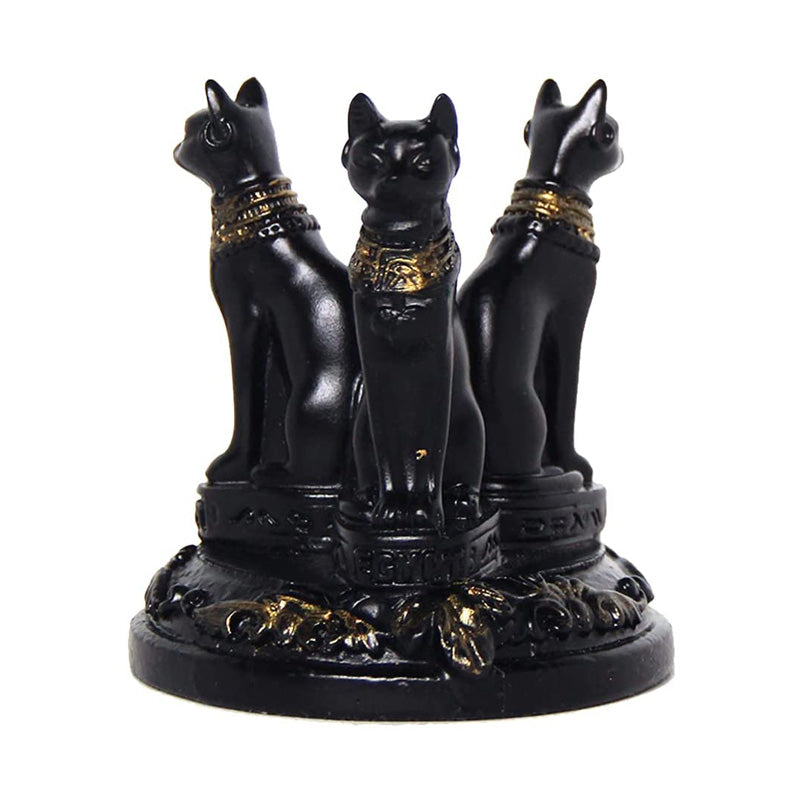 Triple Egyptian Bast Bastet Cats Crystal Sphere Ball Stand Display Base Holder