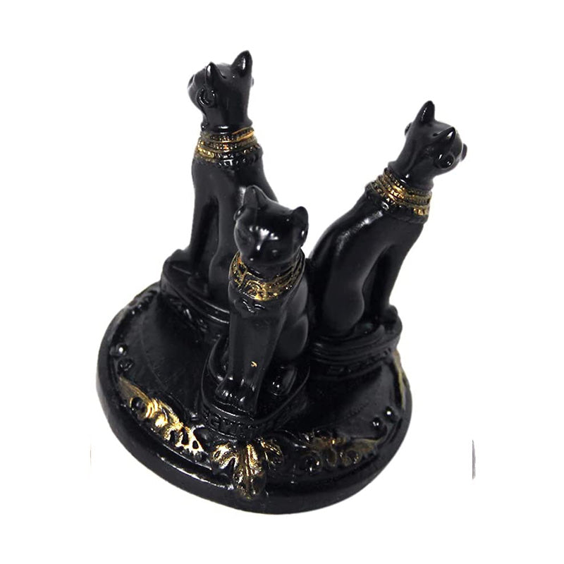 Triple Egyptian Bast Bastet Cats Crystal Sphere Ball Stand Display Base Holder