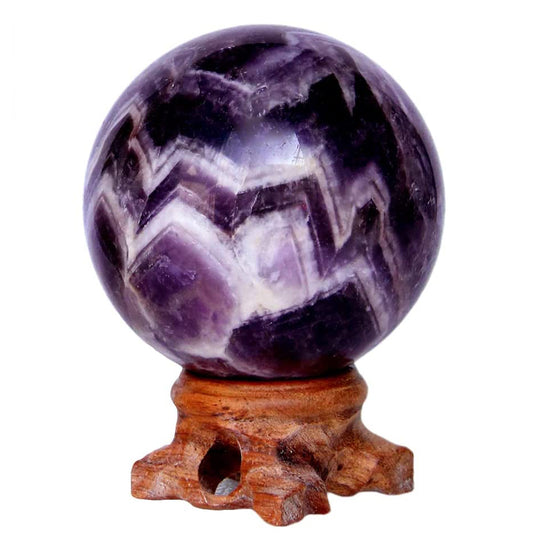 Dream Amethyst Crystal Quartz Sphere with Wood Stand Natural Crystal Healing Mineral Ball Divination Sphere Sculpture Figurine