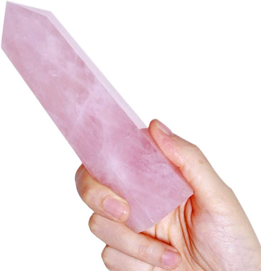 Large Rose Quartz Crystal Tower Big Wand Healing Stone Point Faceted Prism Figurine Meditation Therapy