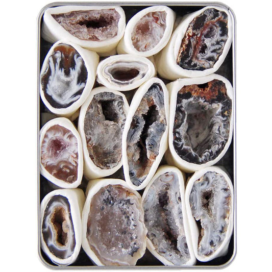 Small Agate Geode Crystal Druzy Cluster in Tinplate Box