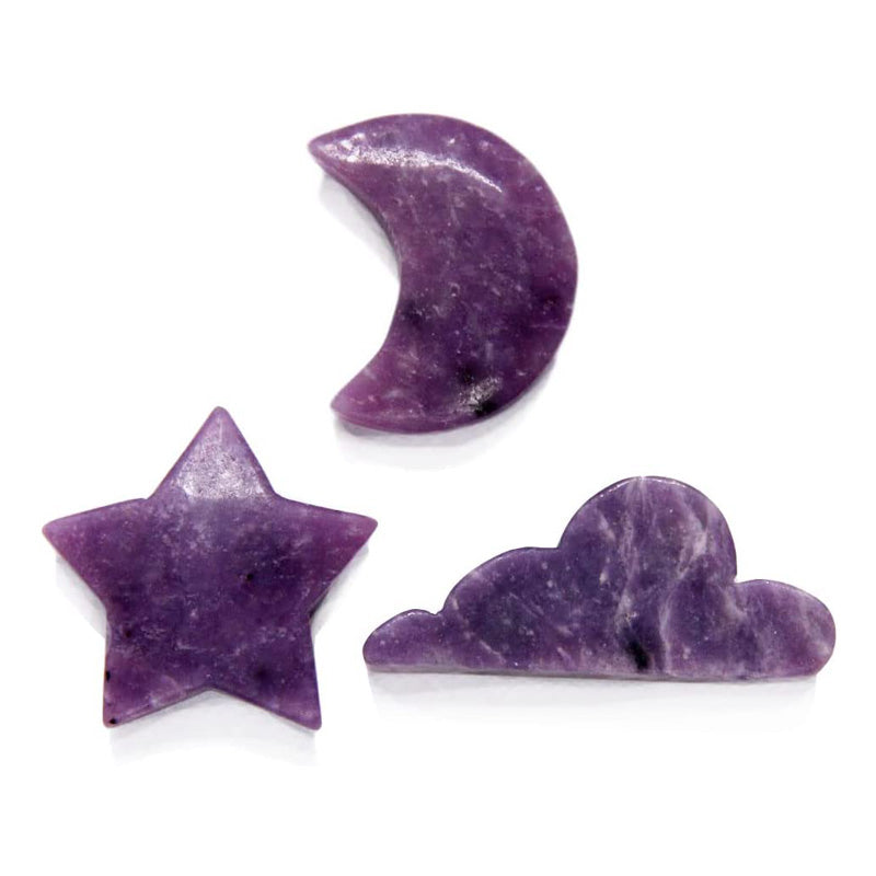 Natural Lepidolite Carving Pentagram Moon Cloud Polished Crystal Stone