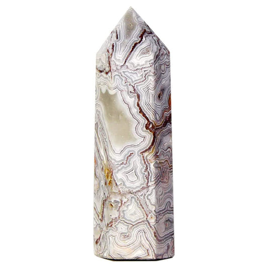 Mexican Crazy Lace Agate Tower Crystal Healing Wand Point 6 Faceted Prism Carved Stone Figurine Meditation Therapy