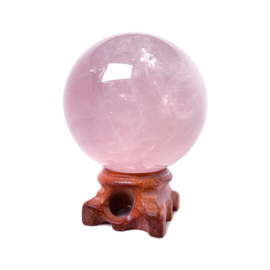 Rose Quartz Sphere with Wood Stand