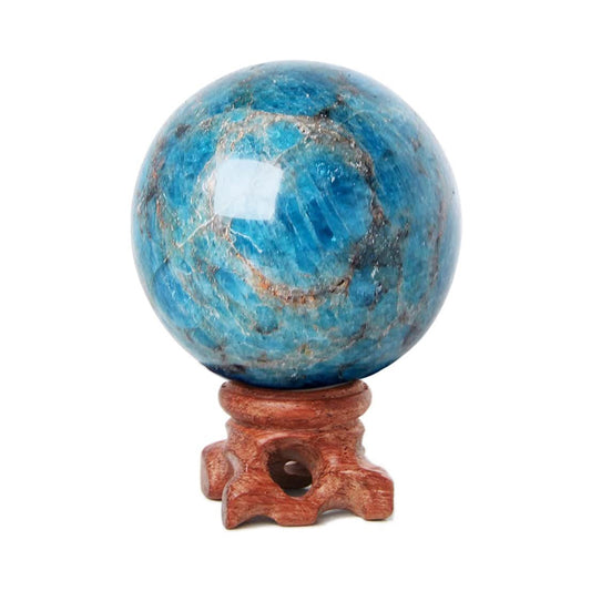 Apatite Crystal Quartz Sphere with Wood Stand