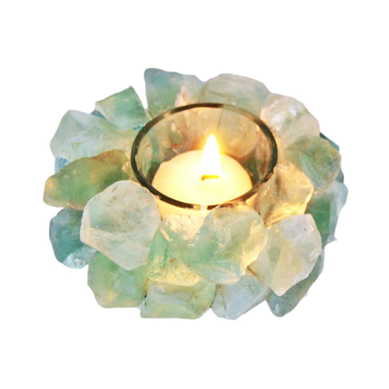 Green Fluorite Rough Stone Votive Candle Holder Tealight