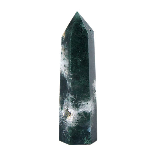 Natural Moss Agate Healing Crystal Quartz Tower Wand