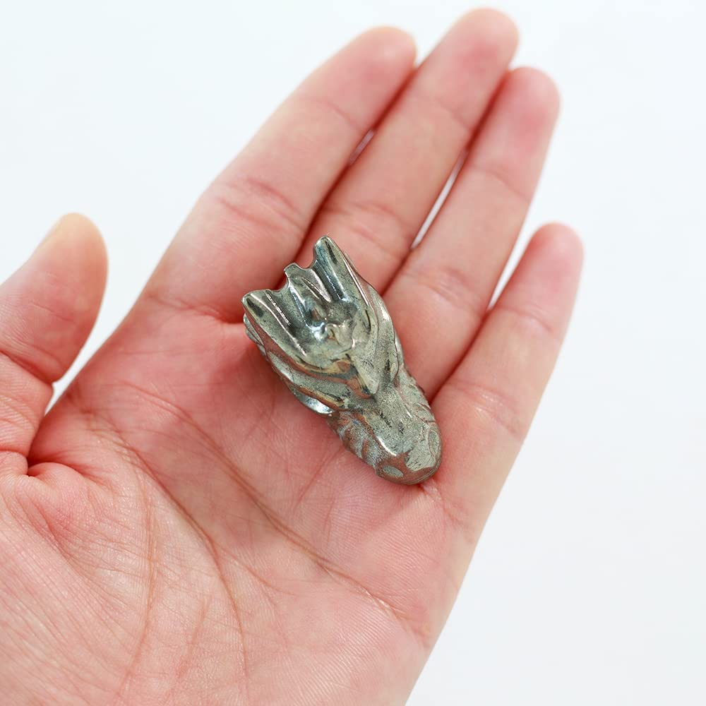 Pyrite Dragon Head Skull Carved Animal Figurine Healing Crystal Reiki Stone