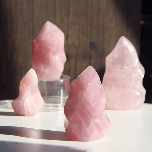 Natural Rose Quartz Carving Flame Torch Point Tower Freeform Figurine Crystal Healing Reiki Stone Gemstone Mineral Desktop Decor