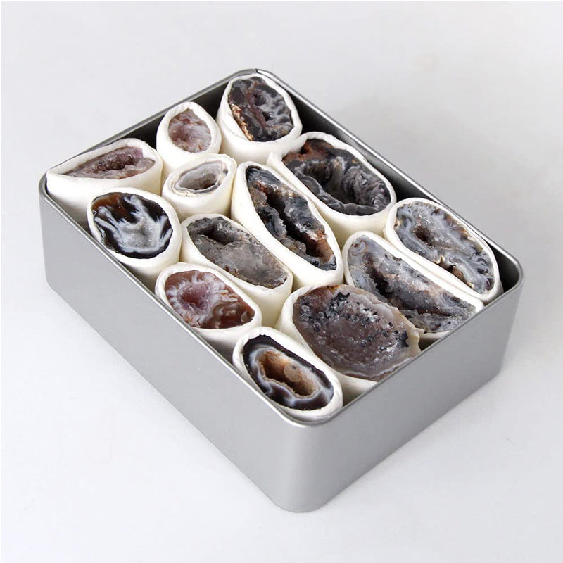 Small Agate Geode Crystal Druzy Cluster in Tinplate Box