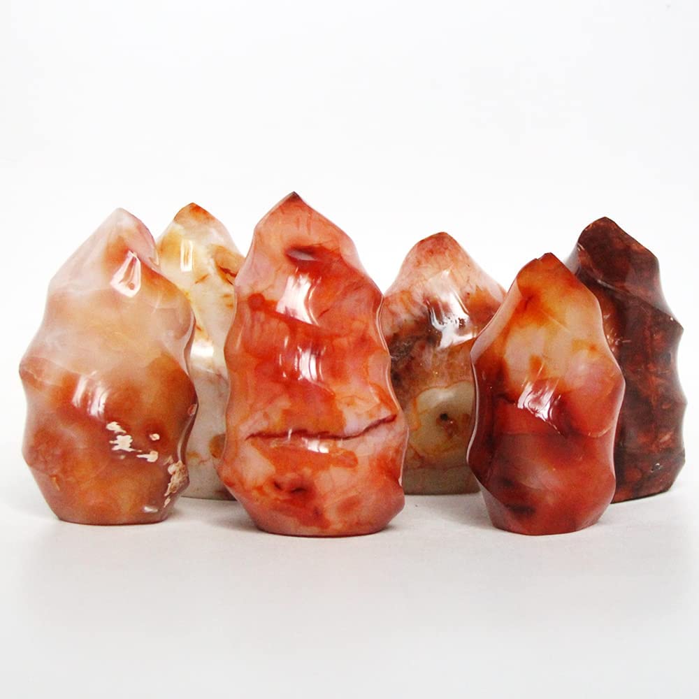 Carnelian Red Agate Carving Flame Torch Point Tower Figurine