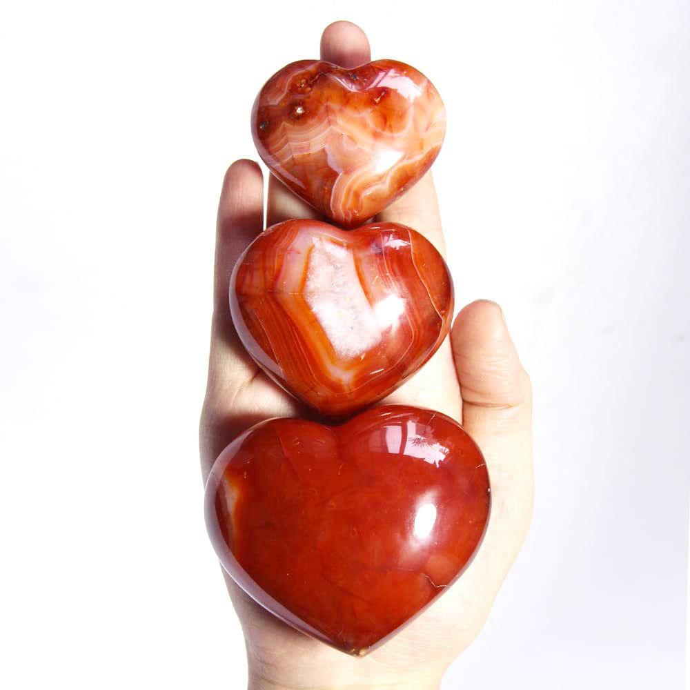 Heart Shaped Carnelian Red Agate Crystal Healing Root Chakra Reiki Polished Pocket Palm Stone