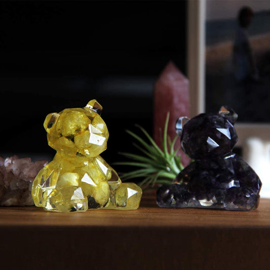 Natural Crystal Quartz Tumbled Chips Resin Bear Cute Animal Gemstone Figurine Statue Car Home Decor Gift